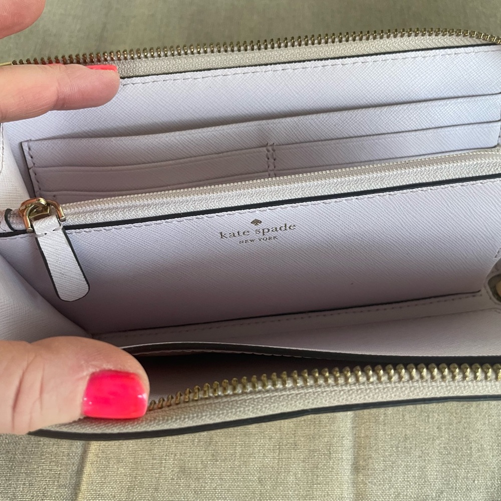 Kate Spade Pebbled Leather Zip Top Wallet - Beige/Light Pink